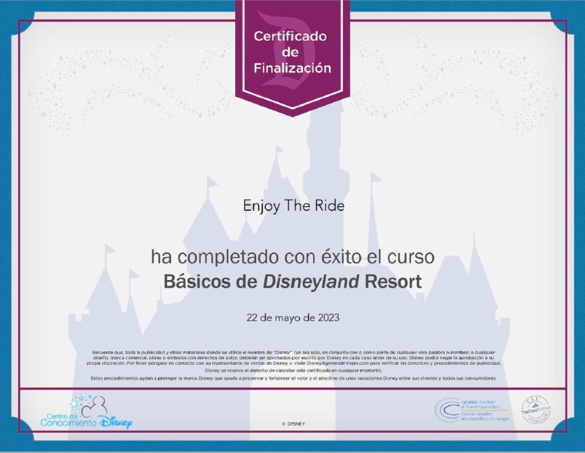 Enjoy the Ride Certificado Disneyland Resort