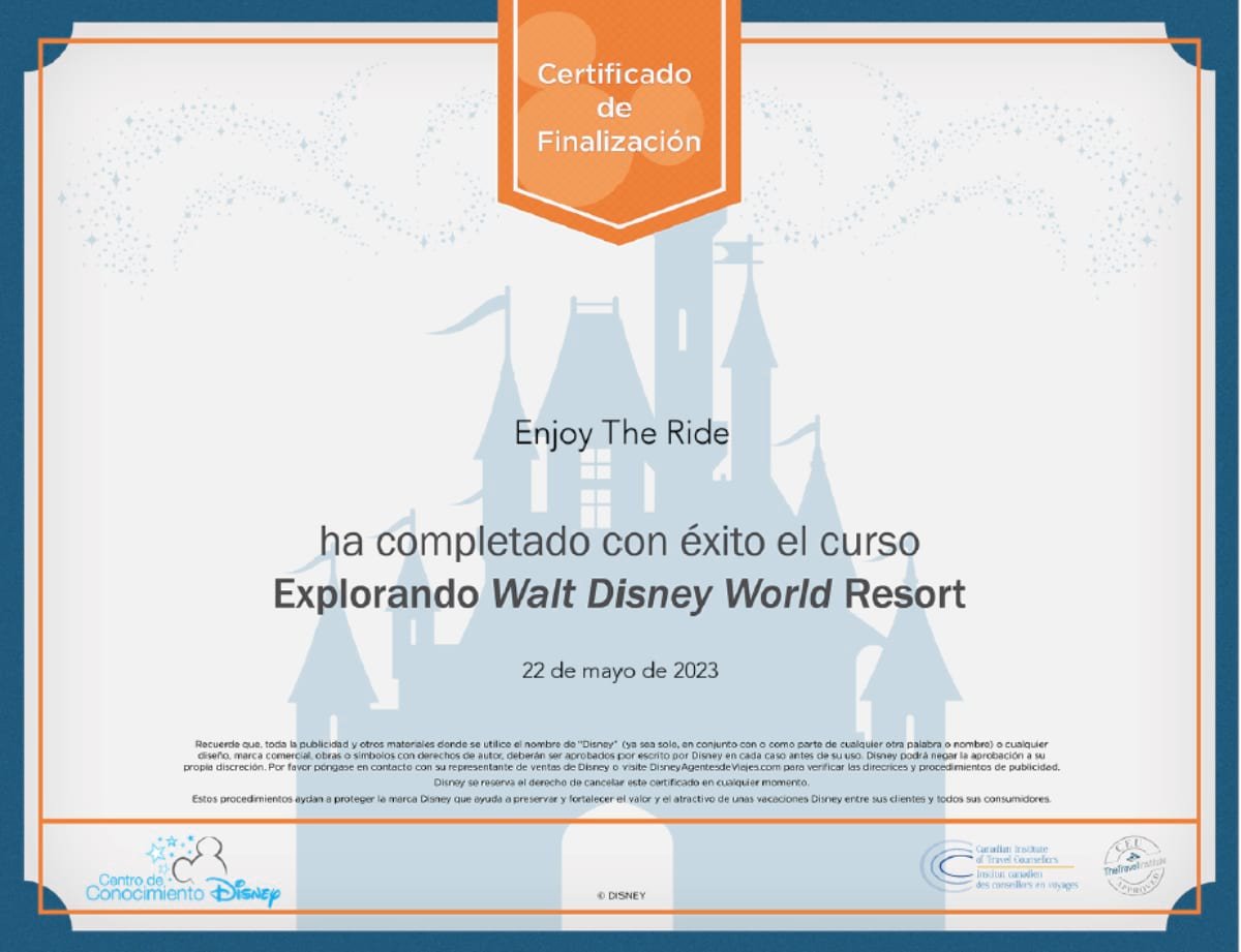 Enjoy the Ride Certificado Walt Disney Resort